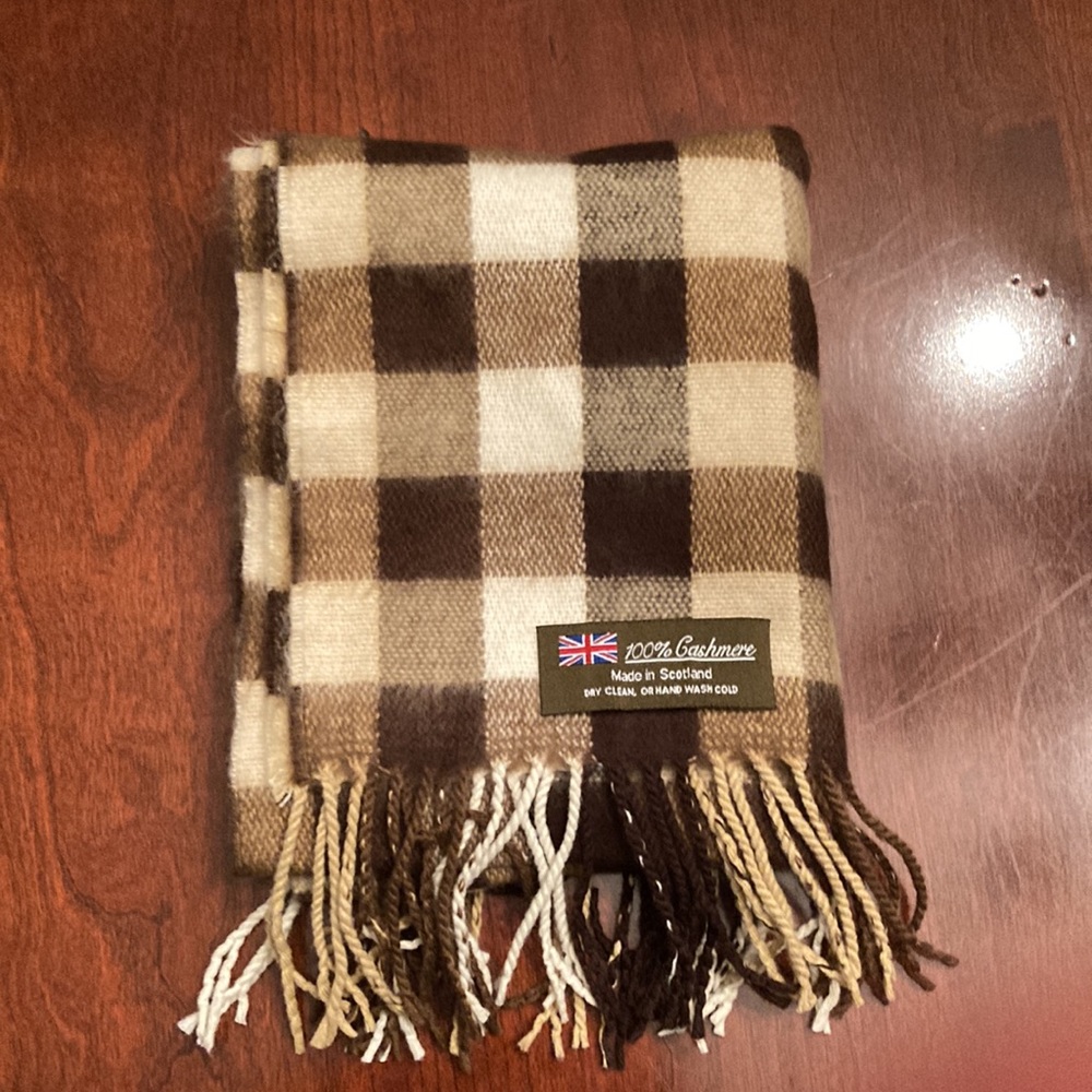 Cashmere Scarf Scotland Brown Cream Check